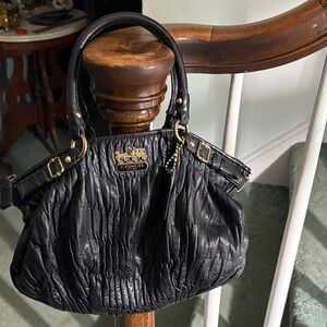 Coach Pleated / Gathered Black Leather Hand Bag